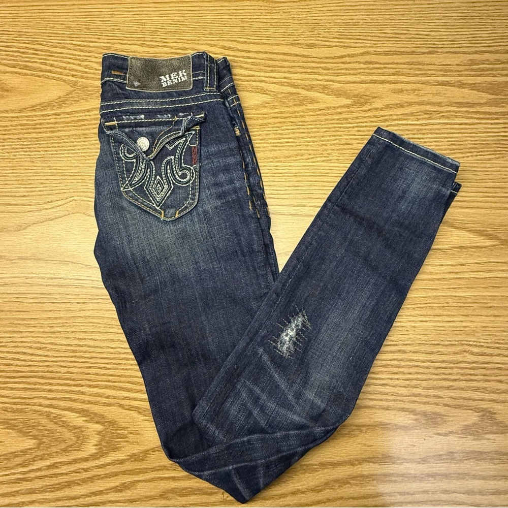 MEK Girl’s Dark Blue Skinny Jeans with Embroidered Pockets